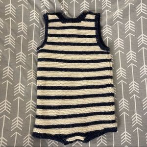 Oeuf Baby Alpaca Shortie Romper 12 Month Navy Blue Cream Unisex Gender Neutral